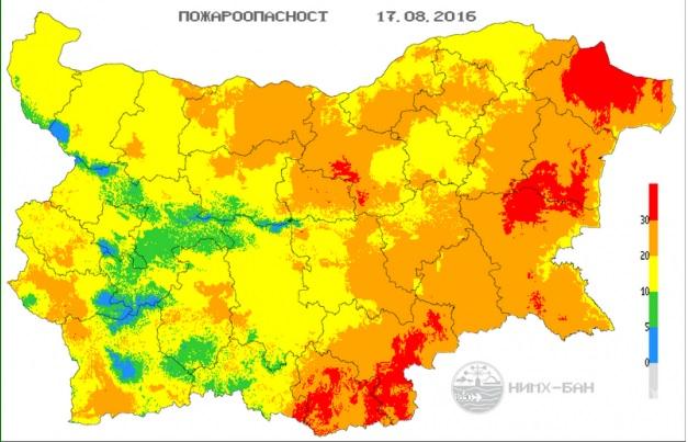 Код червено за опасност от пожари в 7 области утре