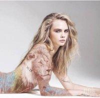 Кара Делевин позира в подкрепа на борбата с рака