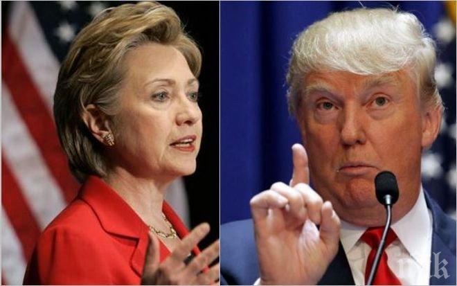 Според социологическите проучвания Хилари Клинтън води пред Доналд Тръмп с 5%