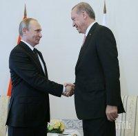 Путин и Ердоган обсъждат енергийни въпроси