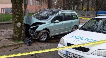 баба джигитка заби колата крайпътно дърво