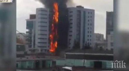ужас мъж скочи деветия етаж пламтяща сграда загина видео