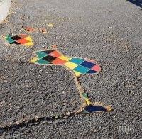 Направиха мозайка в дупки на пътя