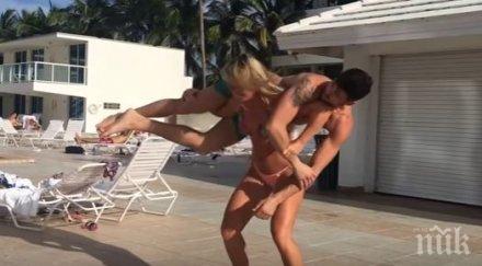 шведски модел тренира мъж вместо щанга видео