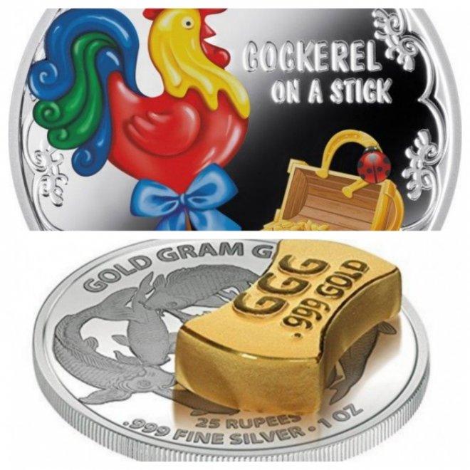 Пускат за късмет сребърни монети с вградено златно кюлче гигант и колекции за китайската Нова година на Петела