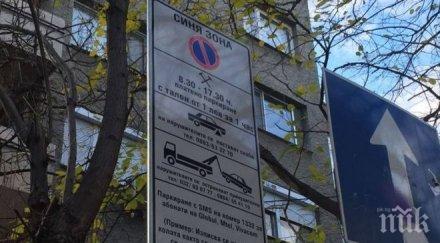 табела синя зона рухна паркиран автомобил снимка