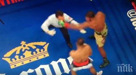 невиждана драма ринга един бруталните мачове двамата боксьори съдията нокдаун краката подгъват накрая видео