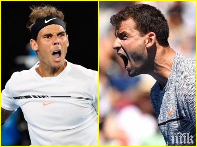 ИЗВЪНРЕДНО В ПИК! Шапки долу! Димитров и Надал взривиха корта! Един от най-френетичните мачове в историята! Гришо се бори като лъв, но не успя (ВИДЕО)