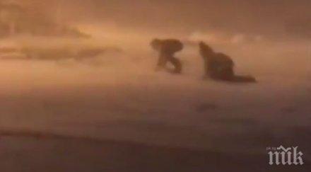 жители норилск пълзят улицата заради ураганния вятър видео