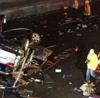 Зверска катастрофа в Лос Анджелис! Ван излетя от мост, две жени загинаха на място, двама мъже берат душа (ВИДЕО)