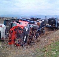 Автовоз се катурна в Пловдив - изсипа коли в нивите