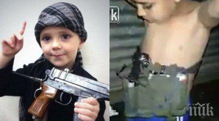 ужасяващо видео иракски войник сваля колан бомба годишно дете