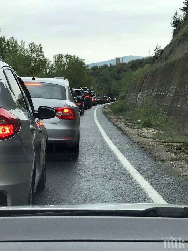 ПЪРВО В ПИК! Огромна тапа край Симитли в посока София! Колите едва се движат (СНИМКИ)