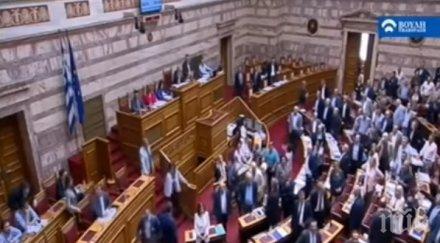бой гръцкия парламент изгониха крайнодесен депутат видео