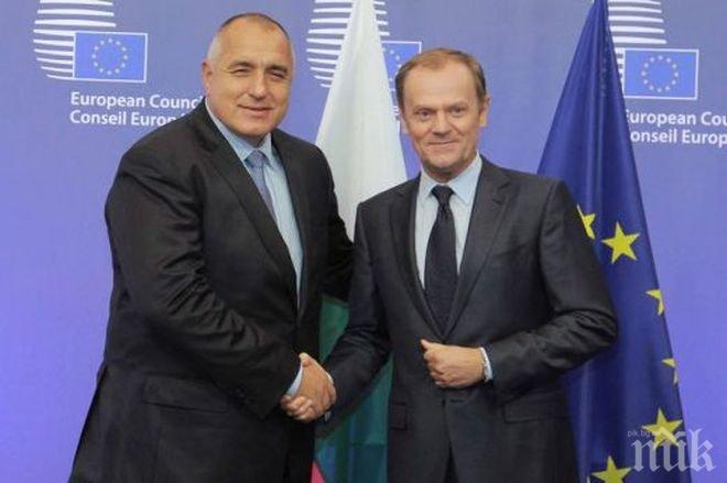 Доналд Туск оцени високо отговорната позиция на България и премиера Бойко Борисов за Македония