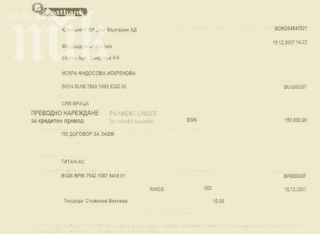 Eто как Фидосова е взела 150 000 лева от Титан
