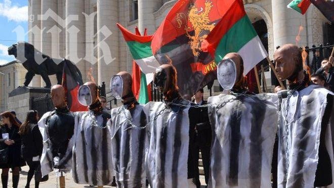 Бойко, Доган, Сакскобурготски и Командира изгоряха пред Съдебната палата