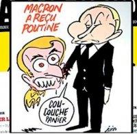 „Шарли Ебдо” коментира в типичен стил срещата на Еманюел Макрон и Владимир Путин във Франция
