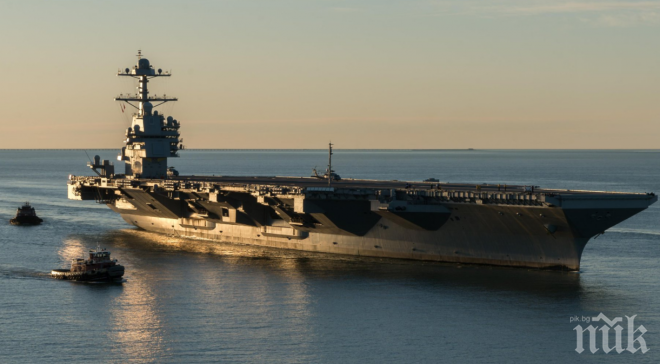 ЕКСКЛУЗИВНО! САЩ пускат на вода най-скъпия боен кораб в света! Авионосецът Джералд Р. Форд струва милиарди (ВИДЕО)