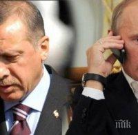 След като даде старт на полагането на тръбите за „Турски поток”, Путин поговори и с Ердоган по телефона