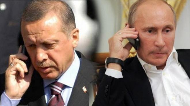 След като даде старт на полагането на тръбите за „Турски поток”, Путин поговори и с Ердоган по телефона