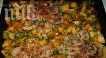 цветя свинско бон филе картофи праз масло