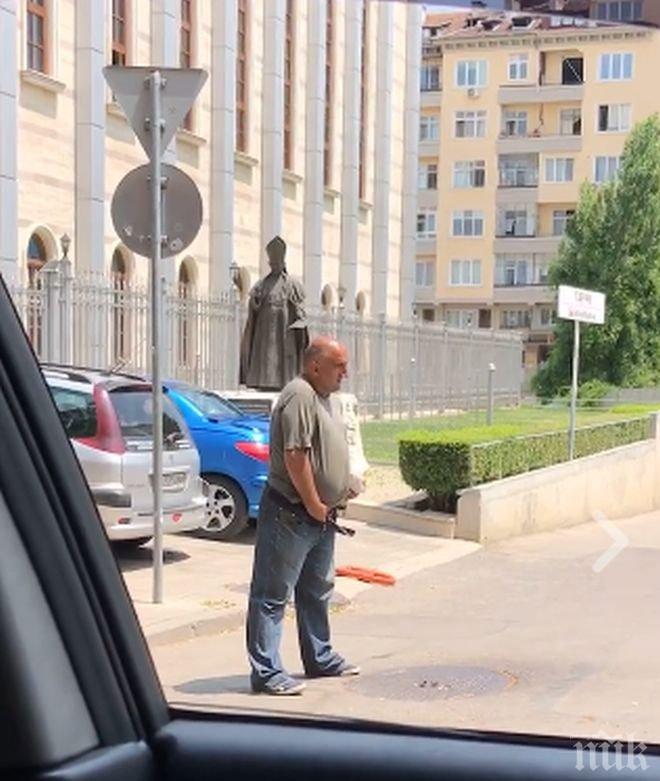 СКАНДАЛНО! Чичка се изпика насред София (ВИДЕО)