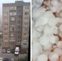 ПОТОП НАД ПЕРНИК! Градушка с големината на лешник се сипе над града