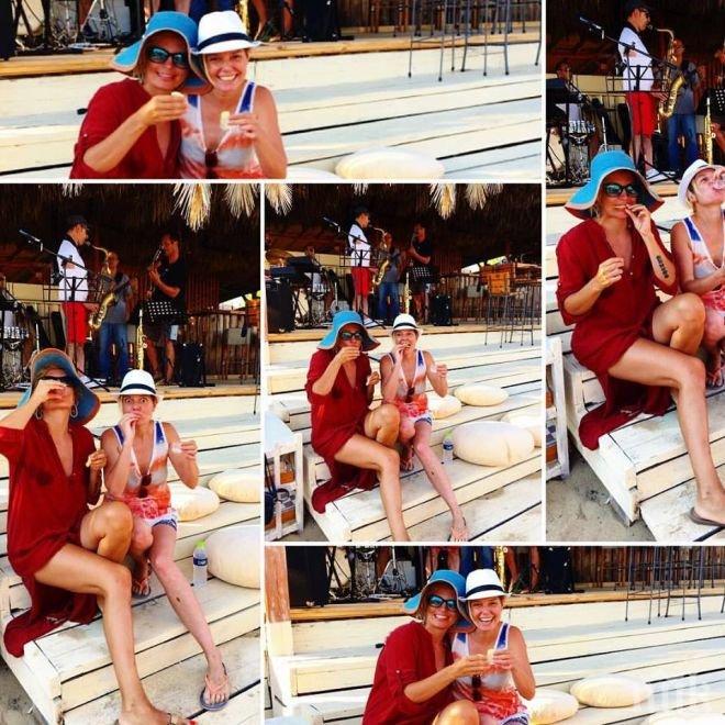 НАЗДРАВЕ! Ирина Тенчева и Алекс Сърчаджиева се наливат с шотове от обяд в Гърция