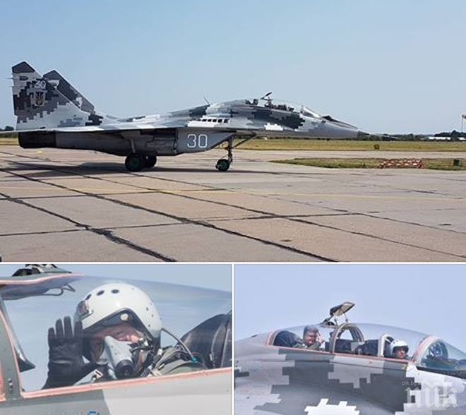 Президентът на Украйна Петро Порошенко летя с боен самолет МиГ-29