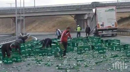 последните минути тир заля магистрала струма бира пътят затворен обновена