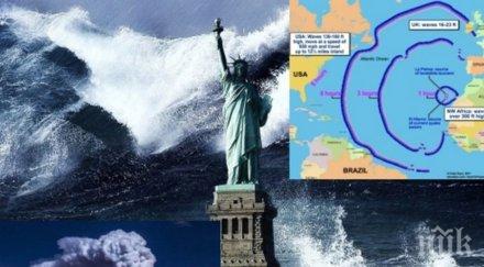 страшно апокалипсисът предизвикан изригването вулкан километър висока вълна удря северна америка