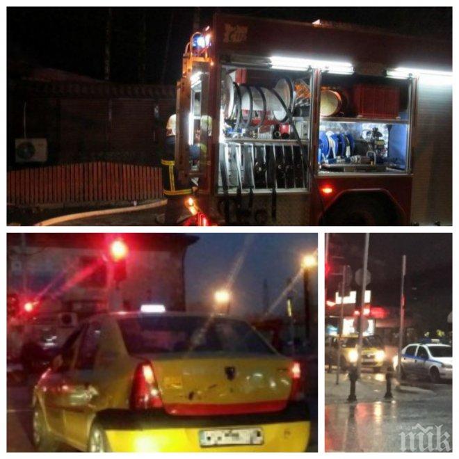 ЕКШЪН В ПЛАМЪЦИ! Такси с пътници се запали и изгоря като факла в Пловдив (СНИМКИ И ВИДЕО)