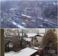 ЕКСКЛУЗИВНО В ПИК! Снегът блокира движението в София - ето къде пъплят най-бавно колите (СНИМКИ)