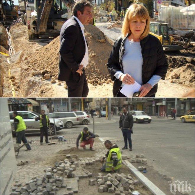 ПЪЛНА БУТАФОРИЯ! Жонглирането с павета по бул. Дондуков продължава с пълна сила! Преремонтират ремонта