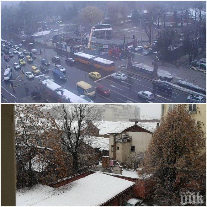 ЕКСКЛУЗИВНО В ПИК! Снегът блокира движението в София - ето къде пъплят най-бавно колите (СНИМКИ)