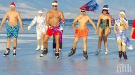 разголени ентусиасти пързаляха кънки замръзналия байкал