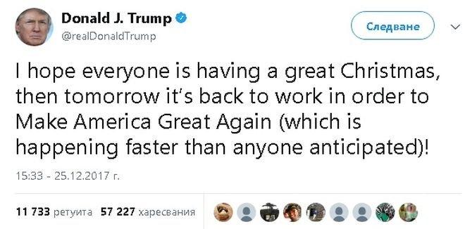 Доналд Тръмп призова американците след Коледните празници да се върнат на работа, за да направят САЩ велика нация
