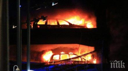 огнен ливърпул 1400 коли изгоряха многоетажен паркинг видео