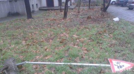 вандали изкъртиха важен пътен знак кючука