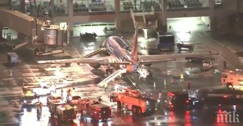На косъм от трагедията! Самолет се запали на летището в Лос Анджелис (ВИДЕО)