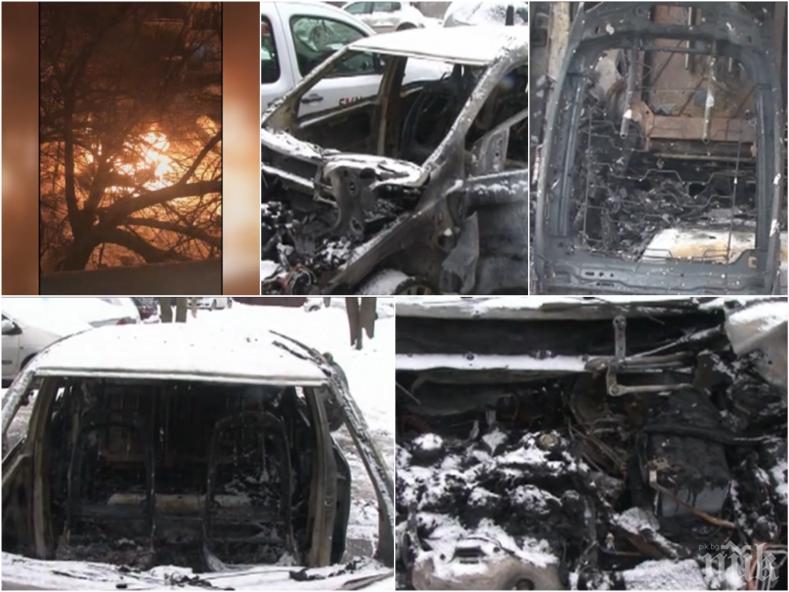 Умишлен палеж? Лек автомобил изгоря напълно тази нощ на паркинг в Пловдив (СНИМКИ)