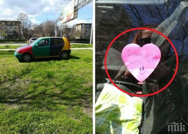 В ПЛОВДИВ: Наглец паркира на зелена полянка, но ето какво му се случи...