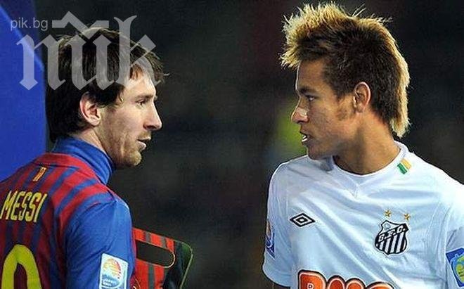 Меси приветства Неймар в Барселона