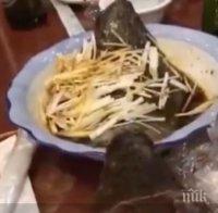 Шок! Риба скочи от чиния  в китайски ресторант (ВИДЕО)