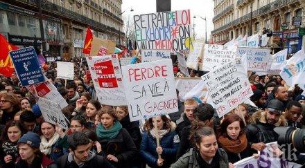 десетки хиляди включиха проестите реформите еманюел макрон франция