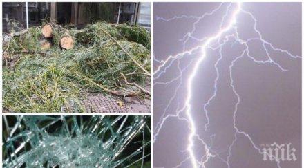 потоп калофер ужас мълния падна центъра града резсече голям бор прозорците къщите станаха сол системата видеонаблюдение напълно унищожена