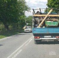 УНИКУМ! Кон с каруца се метна в камион и запрепуска край Карлово! (СНИМКИ)