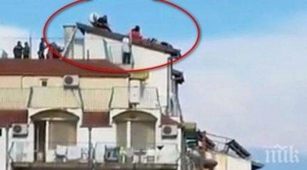 зрелищно видео свалиха полския спайдърмен покрива хотела приморско