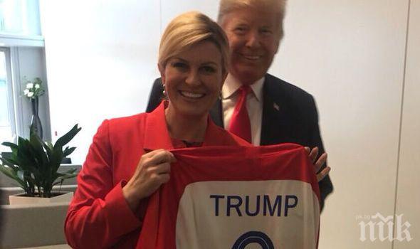 ХИТ! Тръмп получи фланелка на Хърватия с номер 9, десетката е за Тереза Мей